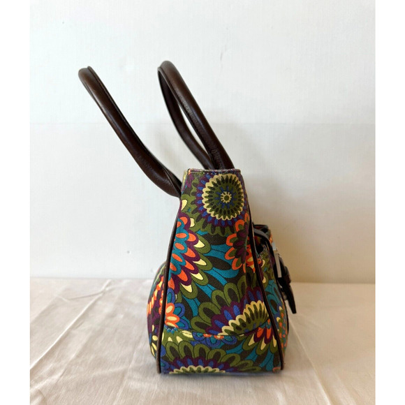 Audrey Brooke Satchel Purse Leather HandBag Colorful Floral Mandala Print - Picture 2 of 8